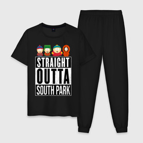 Мужская пижама хлопок с принтом SOUTH PARK в Санкт-Петербурге, 100% хлопок | брюки и футболка прямого кроя, без карманов, на брюках мягкая резинка на поясе и по низу штанин
 | animation | cartman | colorado | eric | gangsta | hip hop | kenny | n.w.a | san | south park | usa | жесть | кайл | картман | кенни | мультфильмы | шикарно | эрик | южный парк