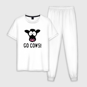 Мужская пижама хлопок с принтом South Park Go Cows! в Санкт-Петербурге, 100% хлопок | брюки и футболка прямого кроя, без карманов, на брюках мягкая резинка на поясе и по низу штанин
 | 