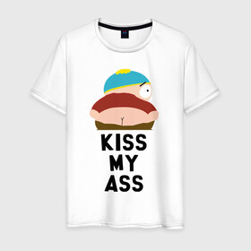 Мужская футболка хлопок с принтом KISS MY ASS в Санкт-Петербурге, 100% хлопок | прямой крой, круглый вырез горловины, длина до линии бедер, слегка спущенное плечо. | cartman | kenny | park | south | southpark | картман | кенни | мульт | мультик | парк | персонаж | персонажи | сериал | южный