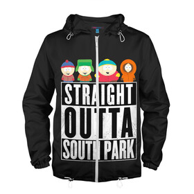 Мужская ветровка 3D с принтом South Park в Санкт-Петербурге, 100% полиэстер | подол и капюшон оформлены резинкой с фиксаторами, два кармана без застежек по бокам, один потайной карман на груди | cartman | kenny | park | south | southpark | картман | кенни | мульт | мультик | парк | персонаж | персонажи | сериал | южный