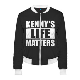 Женский бомбер 3D с принтом KENNYS LIFE MATTERS в Санкт-Петербурге, 100% полиэстер | застегивается на молнию, по бокам два кармана без застежек, мягкие манжеты, по низу бомбера и на воротнике — эластичная резинка | Тематика изображения на принте: cartman | kenny | park | south | southpark | картман | кенни | мульт | мультик | парк | персонаж | персонажи | сериал | южный