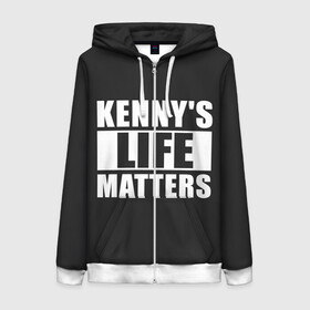 Женская толстовка 3D на молнии с принтом KENNYS LIFE MATTERS в Санкт-Петербурге, 100% полиэстер | длина до линии бедра, манжеты и пояс оформлены мягкой тканевой резинкой, двухслойный капюшон со шнурком для регулировки, спереди молния, по бокам два кармана | Тематика изображения на принте: cartman | kenny | park | south | southpark | картман | кенни | мульт | мультик | парк | персонаж | персонажи | сериал | южный