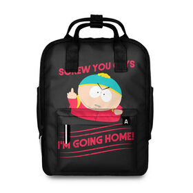 Женский рюкзак 3D с принтом Cartman в Санкт-Петербурге, 100% полиэстер | лямки с регулируемой длиной, сверху ручки, чтобы рюкзак нести как сумку. Основное отделение закрывается на молнию, как и внешний карман. Внутри два дополнительных кармана, один из которых закрывается на молнию. По бокам два дополнительных кармашка, куда поместится маленькая бутылочка
 | cartman | kenny | park | south | southpark | картман | кенни | мульт | мультик | парк | персонаж | персонажи | сериал | южный