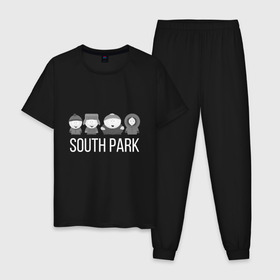 Мужская пижама хлопок с принтом South Park в Санкт-Петербурге, 100% хлопок | брюки и футболка прямого кроя, без карманов, на брюках мягкая резинка на поясе и по низу штанин
 | Тематика изображения на принте: cartman | kartman | kenny | park | south | брофловски | кайл | картинка | картман | кенни | маккормик | марш | парк | саус | сауспарк | стэн | стэнли | эрик | южный