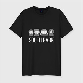 Мужская футболка хлопок Slim с принтом South Park в Санкт-Петербурге, 92% хлопок, 8% лайкра | приталенный силуэт, круглый вырез ворота, длина до линии бедра, короткий рукав | cartman | kartman | kenny | park | south | брофловски | кайл | картинка | картман | кенни | маккормик | марш | парк | саус | сауспарк | стэн | стэнли | эрик | южный
