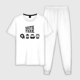 Мужская пижама хлопок с принтом South park в Санкт-Петербурге, 100% хлопок | брюки и футболка прямого кроя, без карманов, на брюках мягкая резинка на поясе и по низу штанин
 | кайл брофловски | кенни маккормик | стэн марш | эрик картман