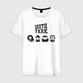 Мужская футболка хлопок с принтом South park в Санкт-Петербурге, 100% хлопок | прямой крой, круглый вырез горловины, длина до линии бедер, слегка спущенное плечо. | кайл брофловски | кенни маккормик | стэн марш | эрик картман