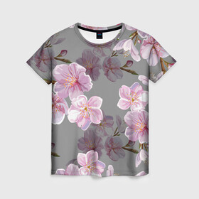 Женская футболка 3D с принтом САКУРА в Санкт-Петербурге, 100% полиэфир ( синтетическое хлопкоподобное полотно) | прямой крой, круглый вырез горловины, длина до линии бедер | chery | flowers | japan | sakura | вишня | растения | сакура | цветы | цветы сакуры | япония