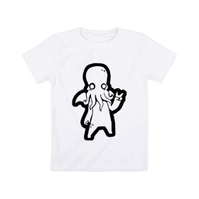 Детская футболка хлопок с принтом Ктулху в Санкт-Петербурге, 100% хлопок | круглый вырез горловины, полуприлегающий силуэт, длина до линии бедер | ктулху | лавкрафт | монстр | некрономикон | ужас | фэнтези | чудовище