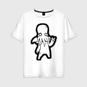 Женская футболка хлопок Oversize с принтом Ктулху в Санкт-Петербурге, 100% хлопок | свободный крой, круглый ворот, спущенный рукав, длина до линии бедер
 | ктулху | лавкрафт | монстр | некрономикон | ужас | фэнтези | чудовище