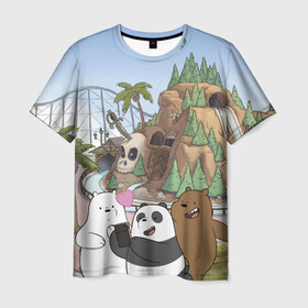 Мужская футболка 3D с принтом Вся правда о медведях. Селфи в Санкт-Петербурге, 100% полиэфир | прямой крой, круглый вырез горловины, длина до линии бедер | grizzly | ice bear | panda | the three bare bears | vdzajul | we bare bears | белый | вся правда о медведях | гризли | панда | правда