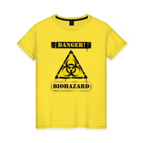 Женская футболка хлопок с принтом Biohazard в Санкт-Петербурге, 100% хлопок | прямой крой, круглый вырез горловины, длина до линии бедер, слегка спущенное плечо | bio | biohazard | coronavirus | covid 19 | covid2019 | danger | epidemic | epidemy | hazard | pandemic | virus | биозаражение | вирус | заражение | коронавирус | опасность | пандемия | эпидемия