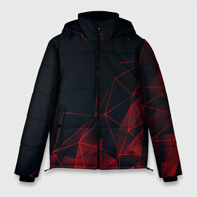 Мужская зимняя куртка 3D с принтом RED STRIPES в Санкт-Петербурге, верх — 100% полиэстер; подкладка — 100% полиэстер; утеплитель — 100% полиэстер | длина ниже бедра, свободный силуэт Оверсайз. Есть воротник-стойка, отстегивающийся капюшон и ветрозащитная планка. 

Боковые карманы с листочкой на кнопках и внутренний карман на молнии. | abstraction | geometry | hexagon | neon | paints | stripes | texture | triangle | абстракция | брызги | геометрия | краски | неон | неоновый | соты | текстура