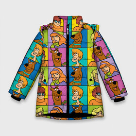 Зимняя куртка для девочек 3D с принтом Scooby-Doo Сharacters в Санкт-Петербурге, ткань верха — 100% полиэстер; подклад — 100% полиэстер, утеплитель — 100% полиэстер. | длина ниже бедра, удлиненная спинка, воротник стойка и отстегивающийся капюшон. Есть боковые карманы с листочкой на кнопках, утяжки по низу изделия и внутренний карман на молнии. 

Предусмотрены светоотражающий принт на спинке, радужный светоотражающий элемент на пуллере молнии и на резинке для утяжки. | fred jones | scooby doo | vdosadir | velma dinkle | велма динкли | дафна блейк | скуберт фон дуенхеймер | скуби ду | уильям ханна | фред джонс