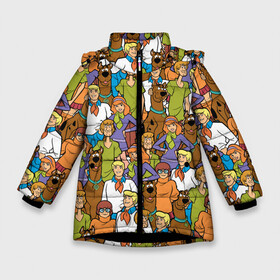 Зимняя куртка для девочек 3D с принтом Scooby-Doo Team в Санкт-Петербурге, ткань верха — 100% полиэстер; подклад — 100% полиэстер, утеплитель — 100% полиэстер. | длина ниже бедра, удлиненная спинка, воротник стойка и отстегивающийся капюшон. Есть боковые карманы с листочкой на кнопках, утяжки по низу изделия и внутренний карман на молнии. 

Предусмотрены светоотражающий принт на спинке, радужный светоотражающий элемент на пуллере молнии и на резинке для утяжки. | fred jones | scooby doo | vdosadir | velma dinkle | велма динкли | дафна блейк | скуберт фон дуенхеймер | скуби ду | уильям ханна | фред джонс | шегги
