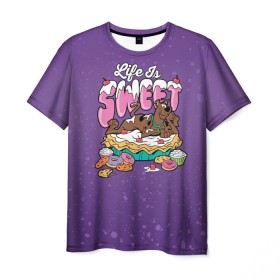 Мужская футболка 3D с принтом Life is Sweet в Санкт-Петербурге, 100% полиэфир | прямой крой, круглый вырез горловины, длина до линии бедер | scooby doo | vdosadir | скуберт фон дуенхеймер | скуби ду | сладости | уильям ханна