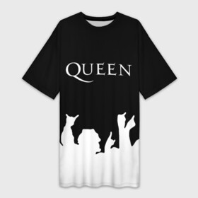 Платье-футболка 3D с принтом QUEEN в Санкт-Петербурге,  |  | queen | rock | we will rock you | брайан мэи | группа queen | группа квин | джон дикон | квин | королева | король | роджер тейлор | рок | фредди меркьюри