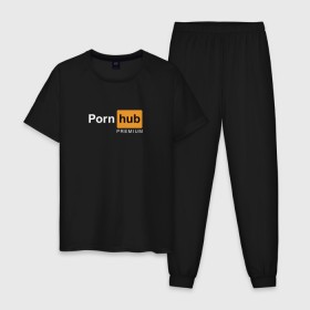 Мужская пижама хлопок с принтом PornHub premium в Санкт-Петербурге, 100% хлопок | брюки и футболка прямого кроя, без карманов, на брюках мягкая резинка на поясе и по низу штанин
 | premium | бесплатный прем | прем | премиальная | премиум | премиумная