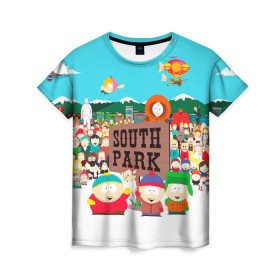 Женская футболка 3D с принтом South Park в Санкт-Петербурге, 100% полиэфир ( синтетическое хлопкоподобное полотно) | прямой крой, круглый вырез горловины, длина до линии бедер | south park | sp | батерс | баттерс | гарисон | енот | кайл  брофловски | картман | кеннет | кенни | маки | макки | маккормик | марш | мистер | мистереон | мультфильм | полотенчик | ренди | саус парк | сауспарк