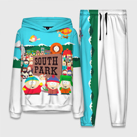 Женский костюм 3D (с толстовкой) с принтом South Park в Санкт-Петербурге,  |  | south park | sp | батерс | баттерс | гарисон | енот | кайл  брофловски | картман | кеннет | кенни | маки | макки | маккормик | марш | мистер | мистереон | мультфильм | полотенчик | ренди | саус парк | сауспарк