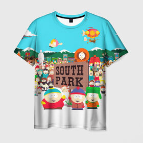 Мужская футболка 3D с принтом South Park в Санкт-Петербурге, 100% полиэфир | прямой крой, круглый вырез горловины, длина до линии бедер | south park | sp | батерс | баттерс | гарисон | енот | кайл  брофловски | картман | кеннет | кенни | маки | макки | маккормик | марш | мистер | мистереон | мультфильм | полотенчик | ренди | саус парк | сауспарк
