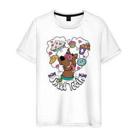 Мужская футболка хлопок с принтом Sweet Tooth в Санкт-Петербурге, 100% хлопок | прямой крой, круглый вырез горловины, длина до линии бедер, слегка спущенное плечо. | scooby doo | vdosadir | скуберт фон дуенхеймер | скуби ду | уильям ханна