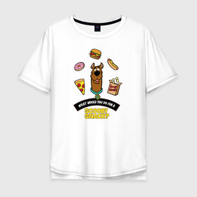 Мужская футболка хлопок Oversize с принтом Scooby Snack в Санкт-Петербурге, 100% хлопок | свободный крой, круглый ворот, “спинка” длиннее передней части | scooby doo | vdosadir | еда | пицца | скуберт фон дуенхеймер | скуби ду | уильям ханна