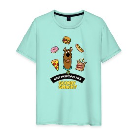 Мужская футболка хлопок с принтом Scooby Snack в Санкт-Петербурге, 100% хлопок | прямой крой, круглый вырез горловины, длина до линии бедер, слегка спущенное плечо. | scooby doo | vdosadir | еда | пицца | скуберт фон дуенхеймер | скуби ду | уильям ханна