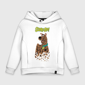 Детское худи Oversize хлопок с принтом Scooby-Doo в Санкт-Петербурге, френч-терри — 70% хлопок, 30% полиэстер. Мягкий теплый начес внутри —100% хлопок | боковые карманы, эластичные манжеты и нижняя кромка, капюшон на магнитной кнопке | scooby doo | vdosadir | скуберт фон дуенхеймер | скуби ду | уильям ханна