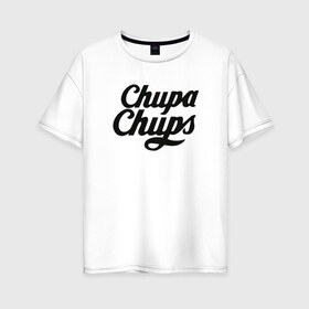 Женская футболка хлопок Oversize с принтом Chupa-Chups Logo в Санкт-Петербурге, 100% хлопок | свободный крой, круглый ворот, спущенный рукав, длина до линии бедер
 | chupa chups | confectus | confetto | бренд | конфета | сладкое | сладость | сосалка | соска | чупа | чупа чупс | чупс