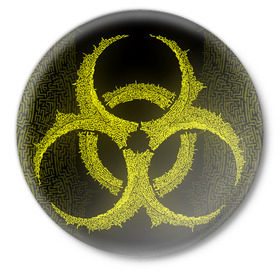 Значок с принтом Биологическая Опасность (Oko) в Санкт-Петербурге,  металл | круглая форма, металлическая застежка в виде булавки | 19 | oko | био | биологическая | болезнь | будь | вирус | заражение | защита | здоров | знак | значек | игра | иероглиф | ковид | коронавирус | массовое | мировая | око | опасно | опасность | оружие | пандемия
