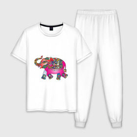 Мужская пижама хлопок с принтом Слон в Санкт-Петербурге, 100% хлопок | брюки и футболка прямого кроя, без карманов, на брюках мягкая резинка на поясе и по низу штанин
 | декоративный | животные | звери | прикольные картинки | слон