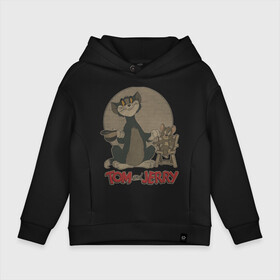 Детское худи Oversize хлопок с принтом Tom&Jerry в Санкт-Петербурге, френч-терри — 70% хлопок, 30% полиэстер. Мягкий теплый начес внутри —100% хлопок | боковые карманы, эластичные манжеты и нижняя кромка, капюшон на магнитной кнопке | spike | tom  jerry | tom and jerry | tomjerry | tuffy | vdgerir | мамочка два тапочка | том и джери | том и джерри