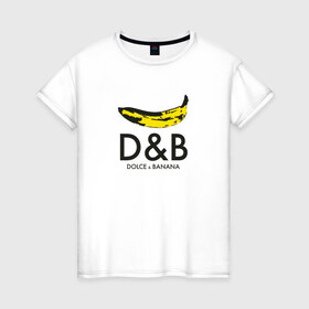 Женская футболка хлопок с принтом Dolce and Banana в Санкт-Петербурге, 100% хлопок | прямой крой, круглый вырез горловины, длина до линии бедер, слегка спущенное плечо | banan | banana | dg | dolce banana | dolce gabana | dolce gabbana | антибренд | банан | бананы | гнилой | дольче габана | дольче габбана | крутая | модная | пародия | прикол | тренд