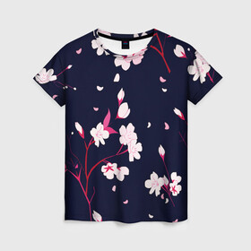 Женская футболка 3D с принтом Сакура в Санкт-Петербурге, 100% полиэфир ( синтетическое хлопкоподобное полотно) | прямой крой, круглый вырез горловины, длина до линии бедер | cherry | flowers | japan | sakura | spring | весна | вишня | дерево | сакура | цветы | япония