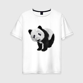 Женская футболка хлопок Oversize с принтом Панда в Санкт-Петербурге, 100% хлопок | свободный крой, круглый ворот, спущенный рукав, длина до линии бедер
 | животное | медведь | панда | пушистый | черно белое