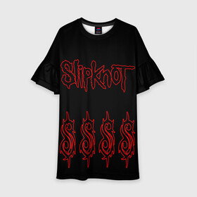 Детское платье 3D с принтом Slipknot (5) в Санкт-Петербурге, 100% полиэстер | прямой силуэт, чуть расширенный к низу. Круглая горловина, на рукавах — воланы | devil | metal | music | rock | satana | slipknot | дьявол | метал | музыка | рок | сатана | слипкнот