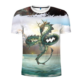Мужская футболка 3D спортивная с принтом Дракон в Санкт-Петербурге, 100% полиэстер с улучшенными характеристиками | приталенный силуэт, круглая горловина, широкие плечи, сужается к линии бедра | dragon | monster | драго | дракон | космический дракон | монстр | огнедыщащий | прикольная картинка | чудовище | японский дракон | ящерица