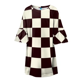 Детское платье 3D с принтом Шахматка в Санкт-Петербурге, 100% полиэстер | прямой силуэт, чуть расширенный к низу. Круглая горловина, на рукавах — воланы | квадраты | текстуры | узор шахматка | узоры | чб | чб квадраты | чб узор | шахматка | шахматная доска | шахматы