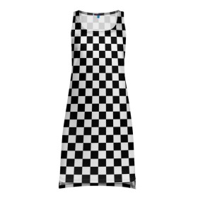 Платье-майка 3D с принтом Шахматка мелкая в Санкт-Петербурге, 100% полиэстер | полуприлегающий силуэт, широкие бретели, круглый вырез горловины, удлиненный подол сзади. | квадраты | мелкая шахматка | текстуры | узор шахматка | узоры | чб | чб квадраты | чб узор | шахматка | шахматная доска | шахматы