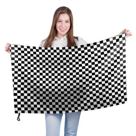 Флаг 3D с принтом Шахматка мелкая в Санкт-Петербурге, 100% полиэстер | плотность ткани — 95 г/м2, размер — 67 х 109 см. Принт наносится с одной стороны | квадраты | мелкая шахматка | текстуры | узор шахматка | узоры | чб | чб квадраты | чб узор | шахматка | шахматная доска | шахматы