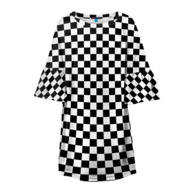 Детское платье 3D с принтом Шахматка мелкая в Санкт-Петербурге, 100% полиэстер | прямой силуэт, чуть расширенный к низу. Круглая горловина, на рукавах — воланы | Тематика изображения на принте: квадраты | мелкая шахматка | текстуры | узор шахматка | узоры | чб | чб квадраты | чб узор | шахматка | шахматная доска | шахматы