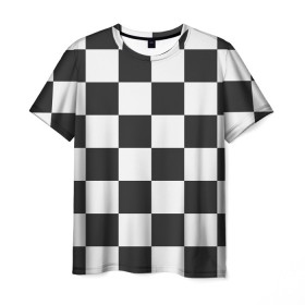 Мужская футболка 3D с принтом Шахматка в Санкт-Петербурге, 100% полиэфир | прямой крой, круглый вырез горловины, длина до линии бедер | квадраты | текстуры | узор шахматка | узоры | чб | чб квадраты | чб узор | шахматка | шахматная доска | шахматы
