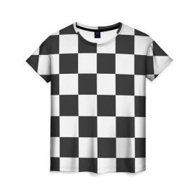 Женская футболка 3D с принтом Шахматка в Санкт-Петербурге, 100% полиэфир ( синтетическое хлопкоподобное полотно) | прямой крой, круглый вырез горловины, длина до линии бедер | квадраты | текстуры | узор шахматка | узоры | чб | чб квадраты | чб узор | шахматка | шахматная доска | шахматы