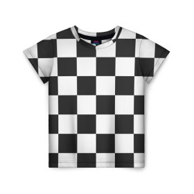 Детская футболка 3D с принтом Шахматка в Санкт-Петербурге, 100% гипоаллергенный полиэфир | прямой крой, круглый вырез горловины, длина до линии бедер, чуть спущенное плечо, ткань немного тянется | квадраты | текстуры | узор шахматка | узоры | чб | чб квадраты | чб узор | шахматка | шахматная доска | шахматы