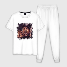 Мужская пижама хлопок с принтом Ice Cube в Санкт-Петербурге, 100% хлопок | брюки и футболка прямого кроя, без карманов, на брюках мягкая резинка на поясе и по низу штанин
 | ice cube | oshea jackson | rap | айс куб | айс кьюб | реп | репер | рэпер | хип хоп