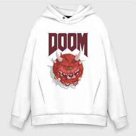 Мужское худи Oversize хлопок с принтом DOOM в Санкт-Петербурге, френч-терри — 70% хлопок, 30% полиэстер. Мягкий теплый начес внутри —100% хлопок | боковые карманы, эластичные манжеты и нижняя кромка, капюшон на магнитной кнопке | demons | devil | doom | doom eternal | doom slayer | hell | slayer | ад | демоны | дум