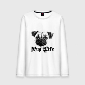 Мужской лонгслив хлопок с принтом Pug life в Санкт-Петербурге, 100% хлопок |  | Тематика изображения на принте: pug life | арт | животные | мопс | собака | собачья жизнь