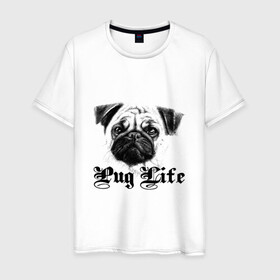 Мужская футболка хлопок с принтом Pug life в Санкт-Петербурге, 100% хлопок | прямой крой, круглый вырез горловины, длина до линии бедер, слегка спущенное плечо. | pug life | арт | животные | мопс | собака | собачья жизнь