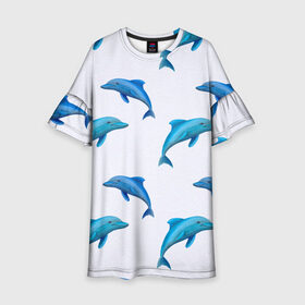 Детское платье 3D с принтом Рай для дельфина в Санкт-Петербурге, 100% полиэстер | прямой силуэт, чуть расширенный к низу. Круглая горловина, на рукавах — воланы | арт | дельфин | дельфины | искусство | морское | океан | паттерн | рыба | рыбы